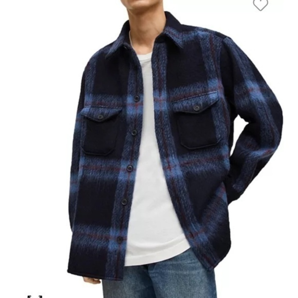 All Saints Navy and Black Checkered Shirt